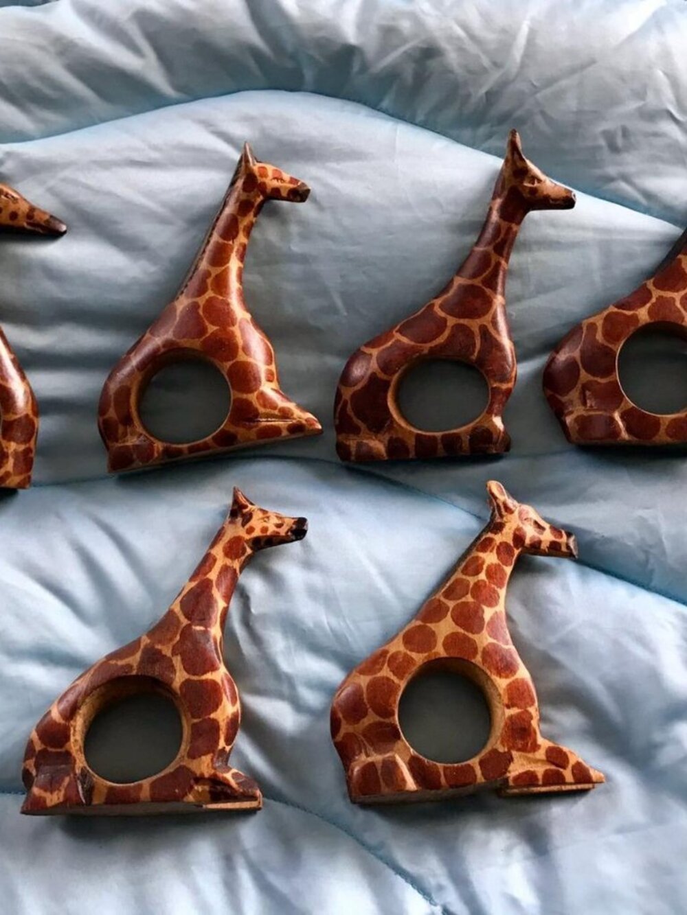 Set of 6 Hand-Carved Giraffe Napkin Rings